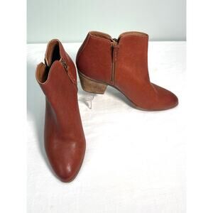 Frye Judith Double Zip Ankle Boots Size 8M Cognac Leather 2" Stack Heel Bootie